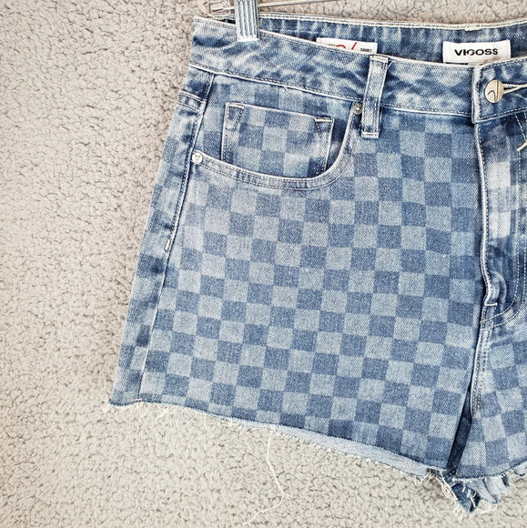 Vigoss Checker Print High Rise Raw Hem Denim Shorts Sz 32 - Picture 3 of 12